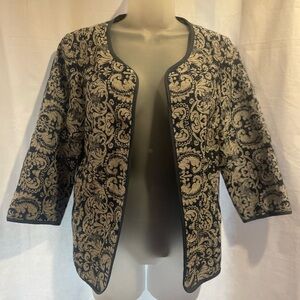 Vintage Elegant Navy and Cream Women's Jacket